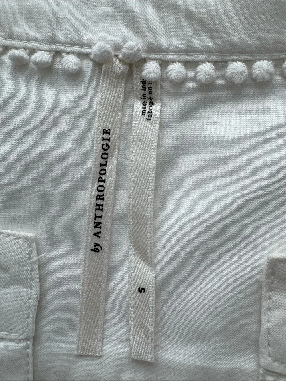 Anthropologie White Cotton Puff Sleeve Popover Top Size S